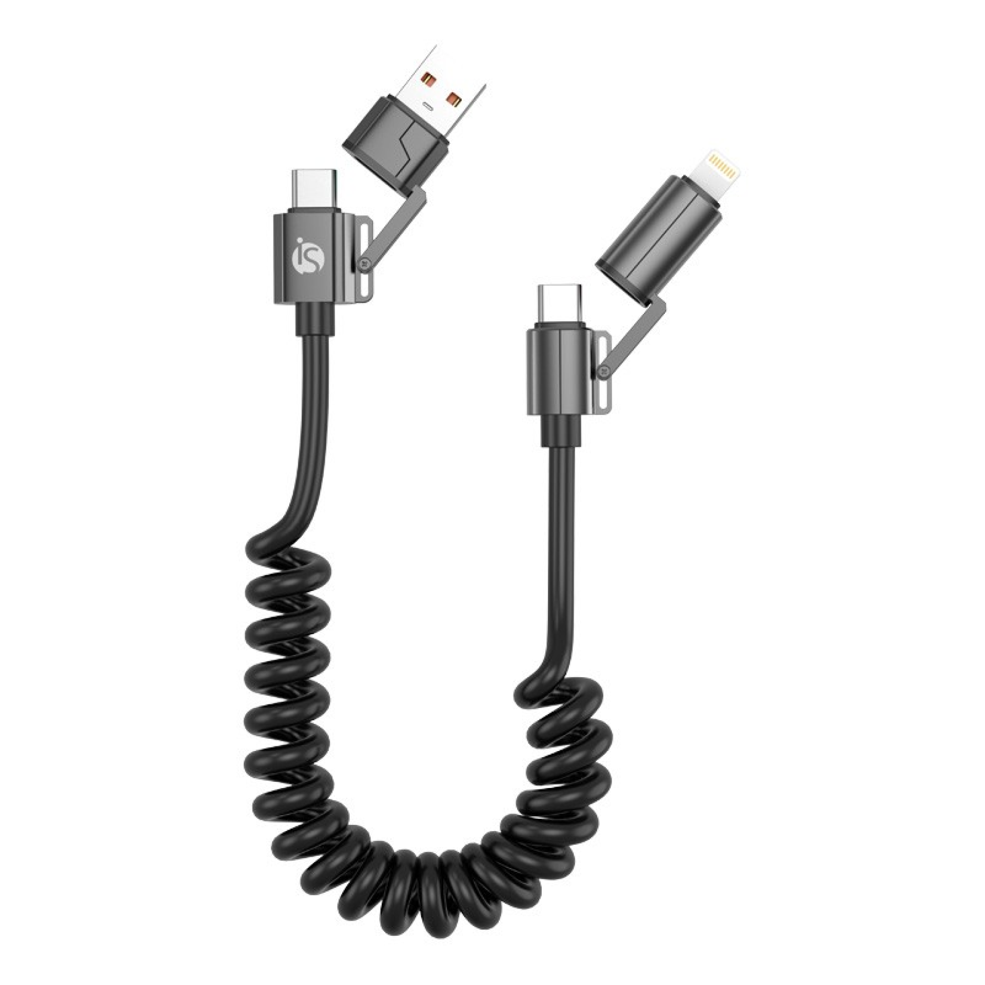 4-in-1 oprolkabel - USB-A, USB-C, Lightning tot 60W