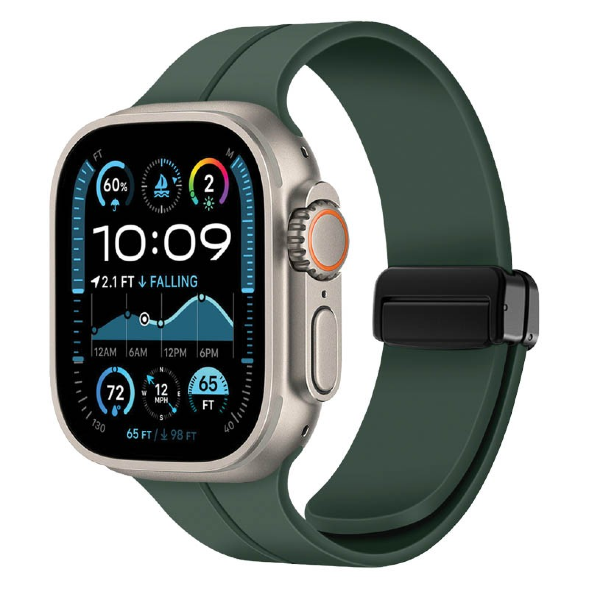 Bracelet Magnétique en Silicone pour Apple Watch 42   49mm Vert