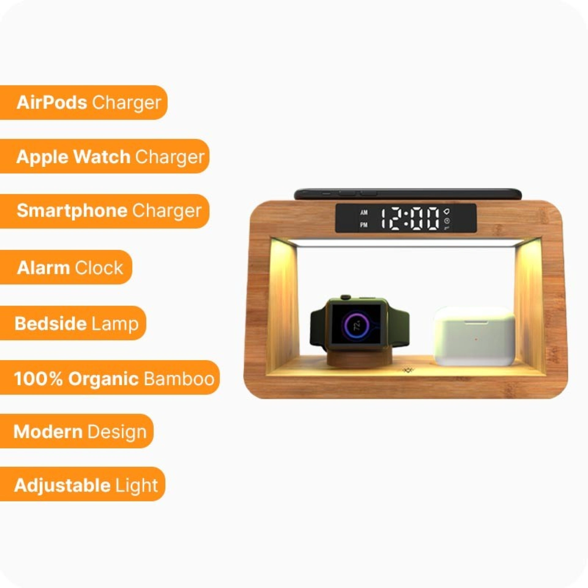 Lampe avec chargeur sans fil Bamboo 5 en 1